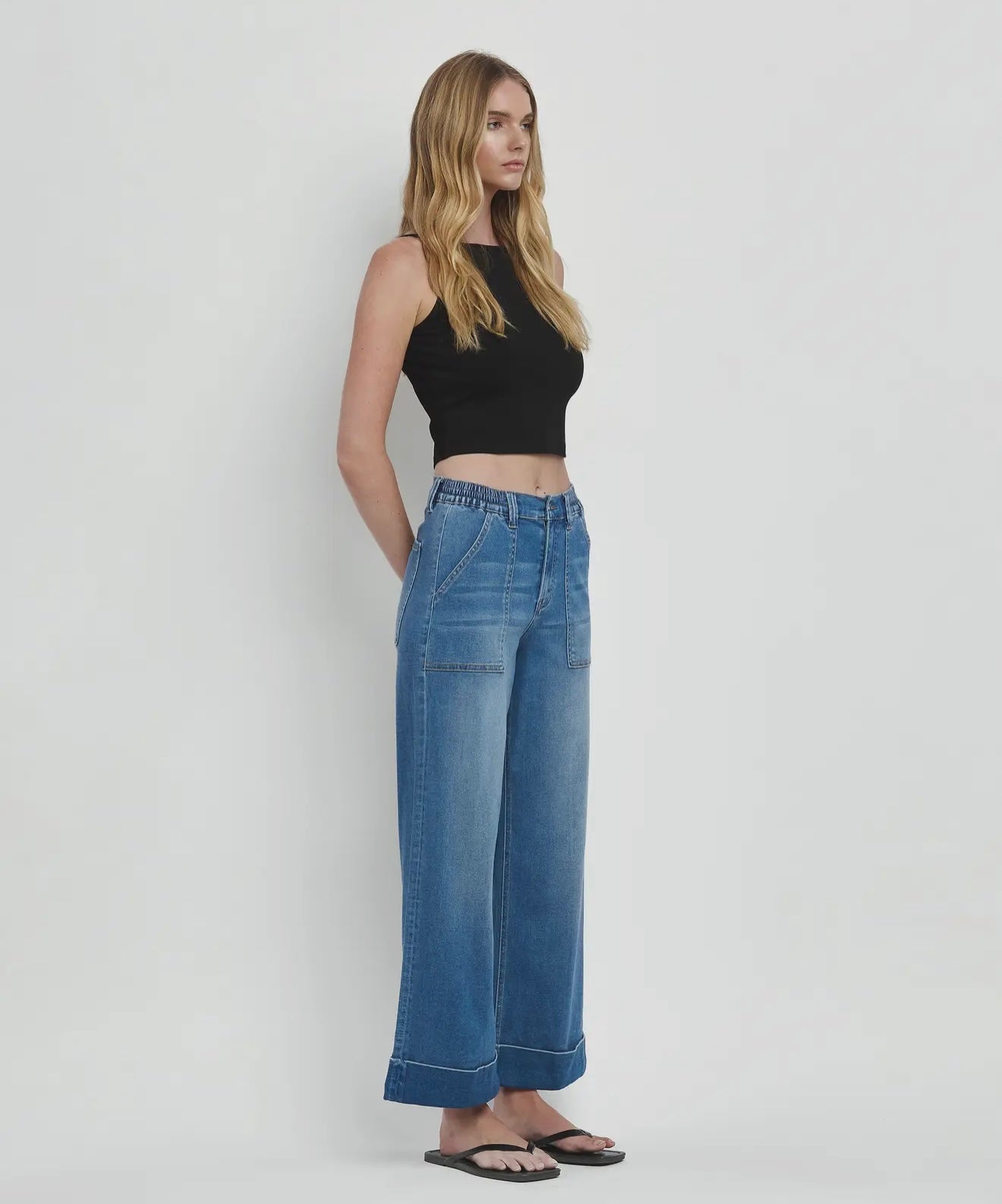 High Rise Cuffed Denim