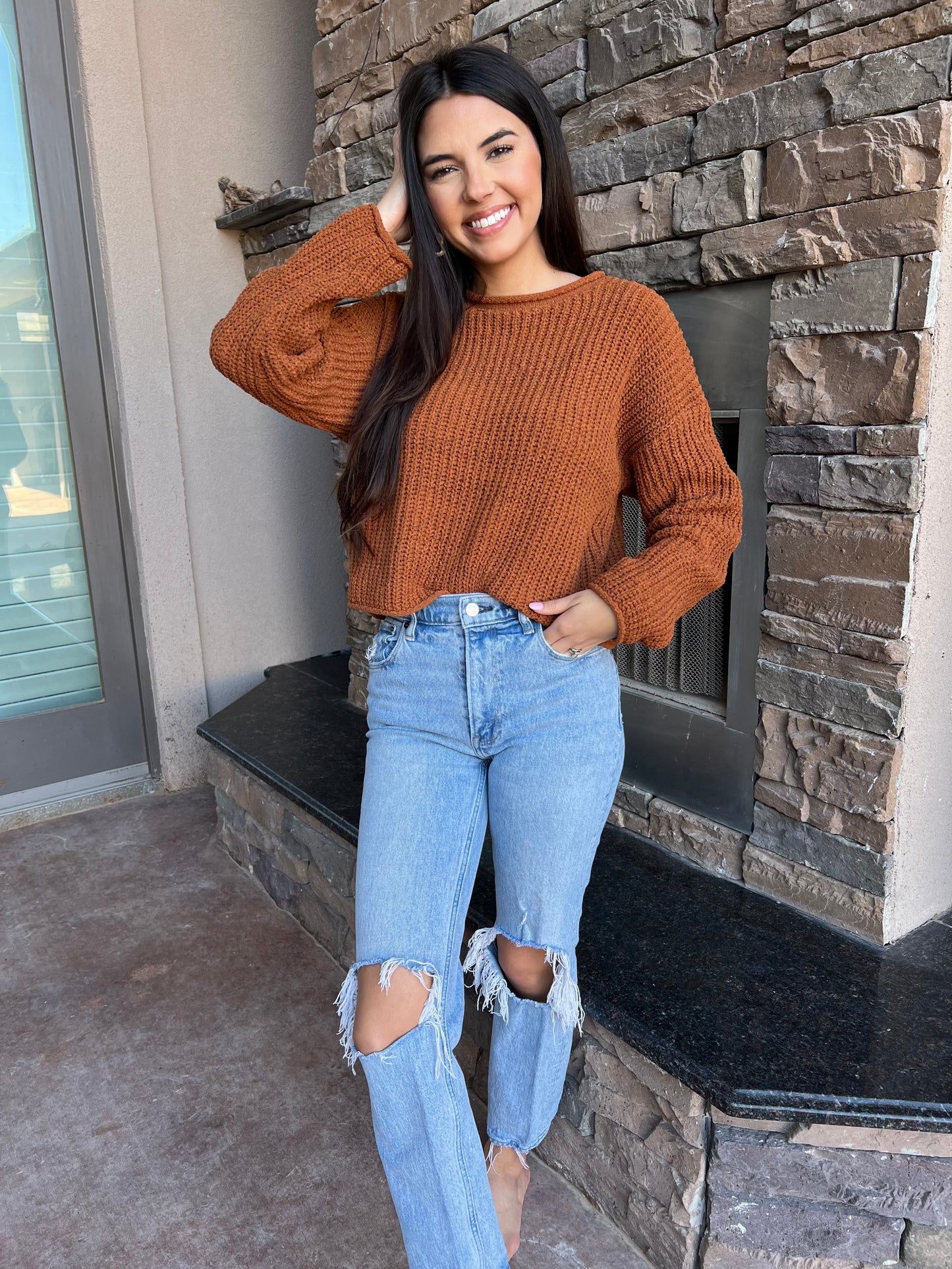 Chocolate Rolled Edge Sweater