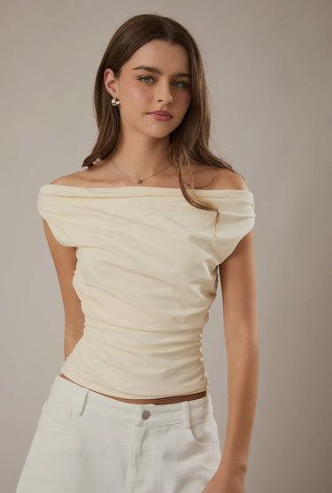 Light Yellow Off the Shoulder Top