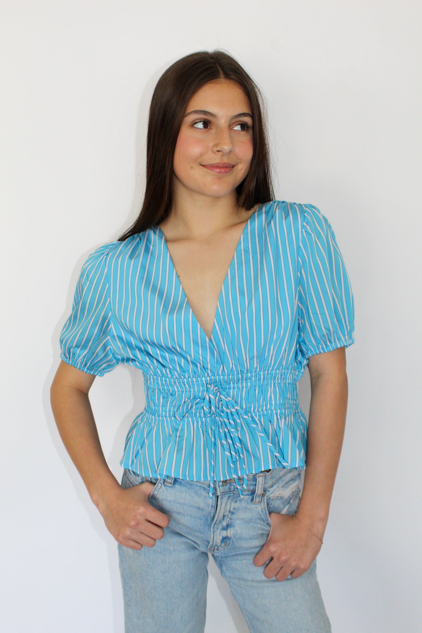 V-neck Striped Blouse