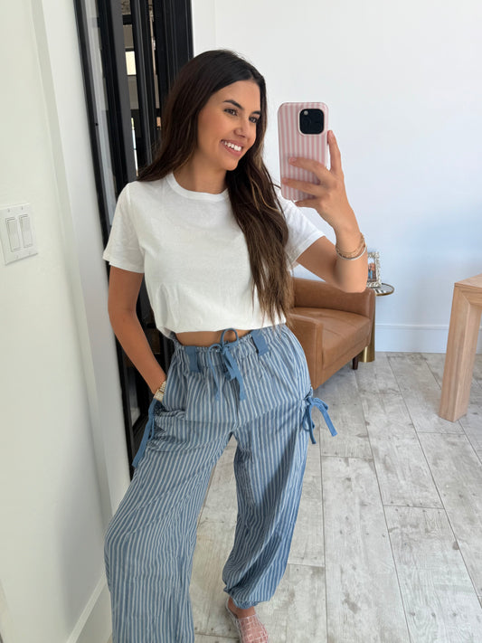 Denim/White Woven Pants