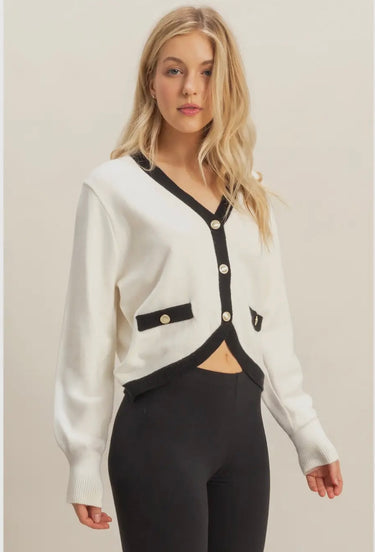 Cream/Black Sweater Cardigan