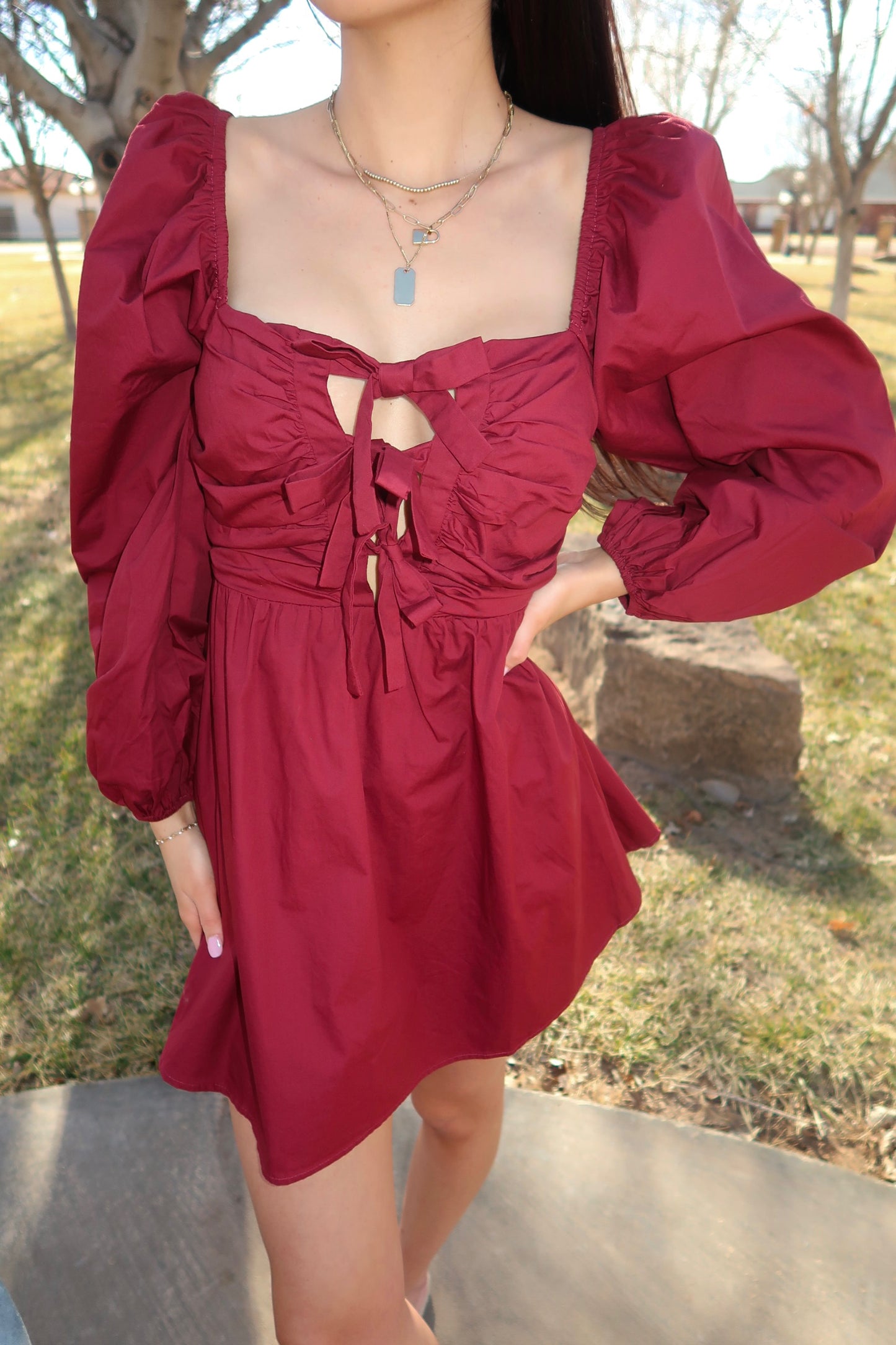 Maroon Bow Detail Dress