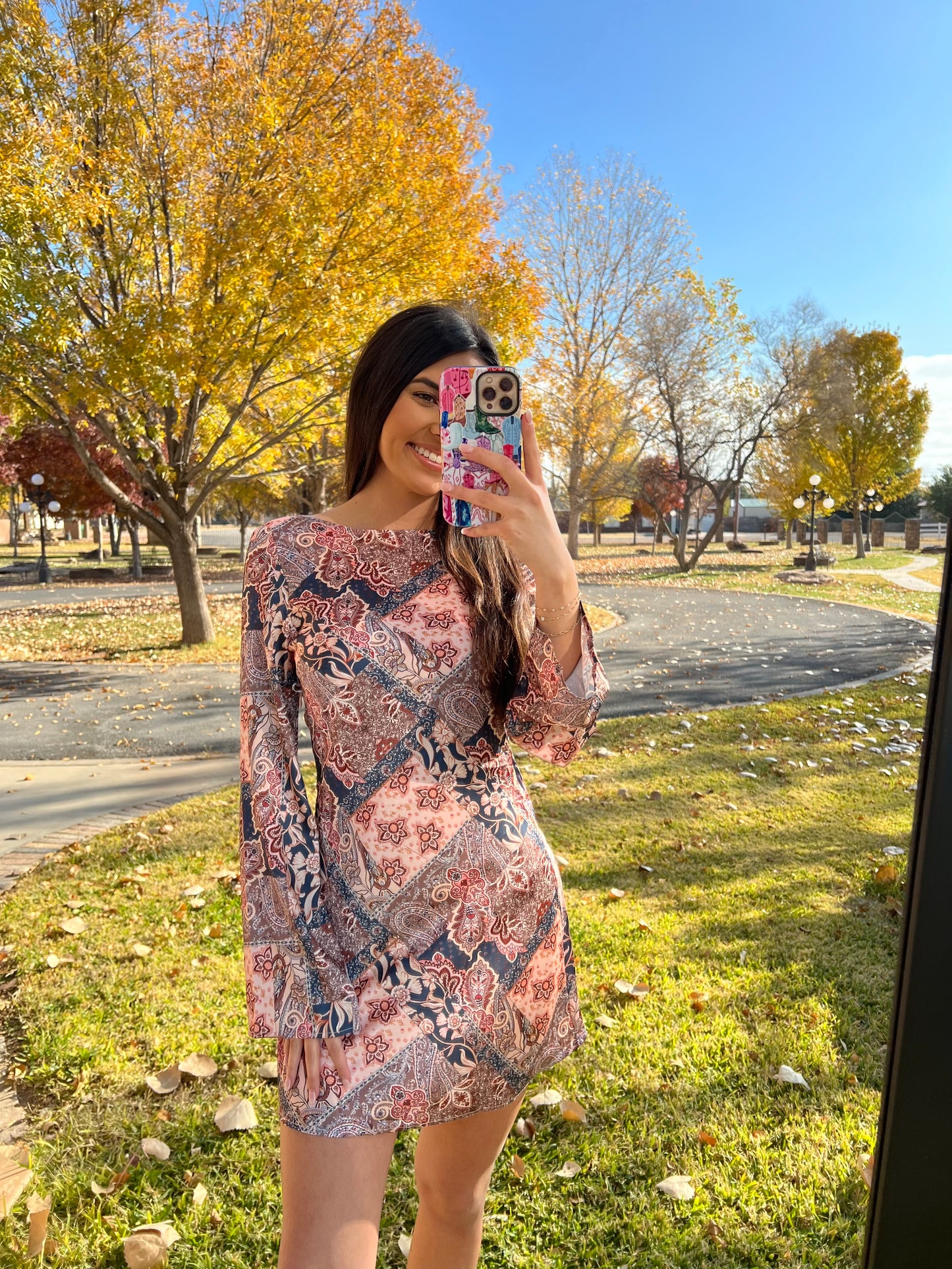 Paisley Long Sleeve Mini Dress