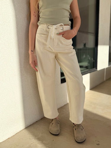 Cream Eyelet Barrel Jeans