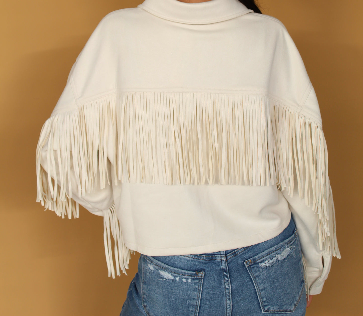 Loose Fit Fringe Jacket Cream