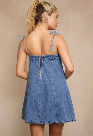 Lace up Detail Denim Dress