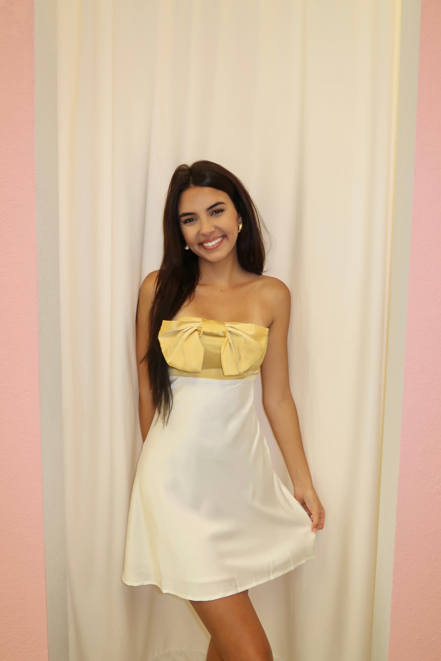 Yellow Bow Mini Dress