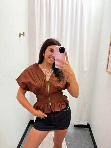 Brown Smocking Top