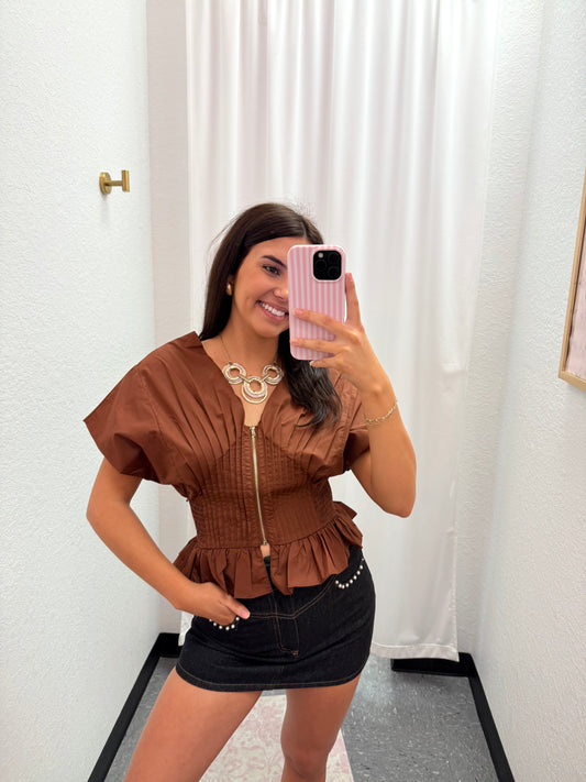 Brown Smocking Top