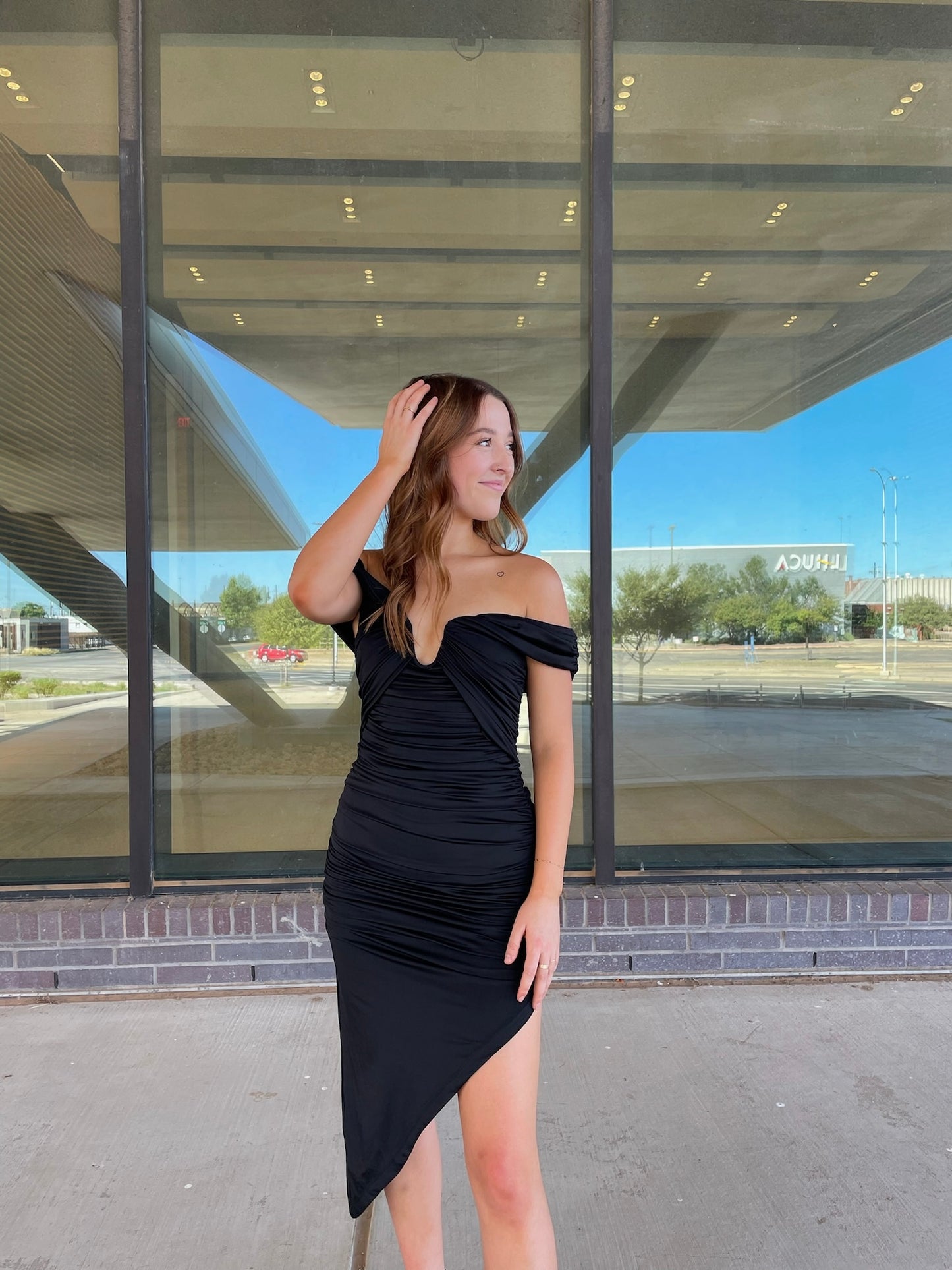 Ruched Tube Dress-Black