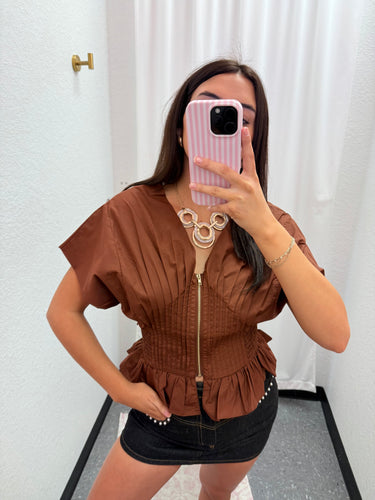 Brown Smocking Top