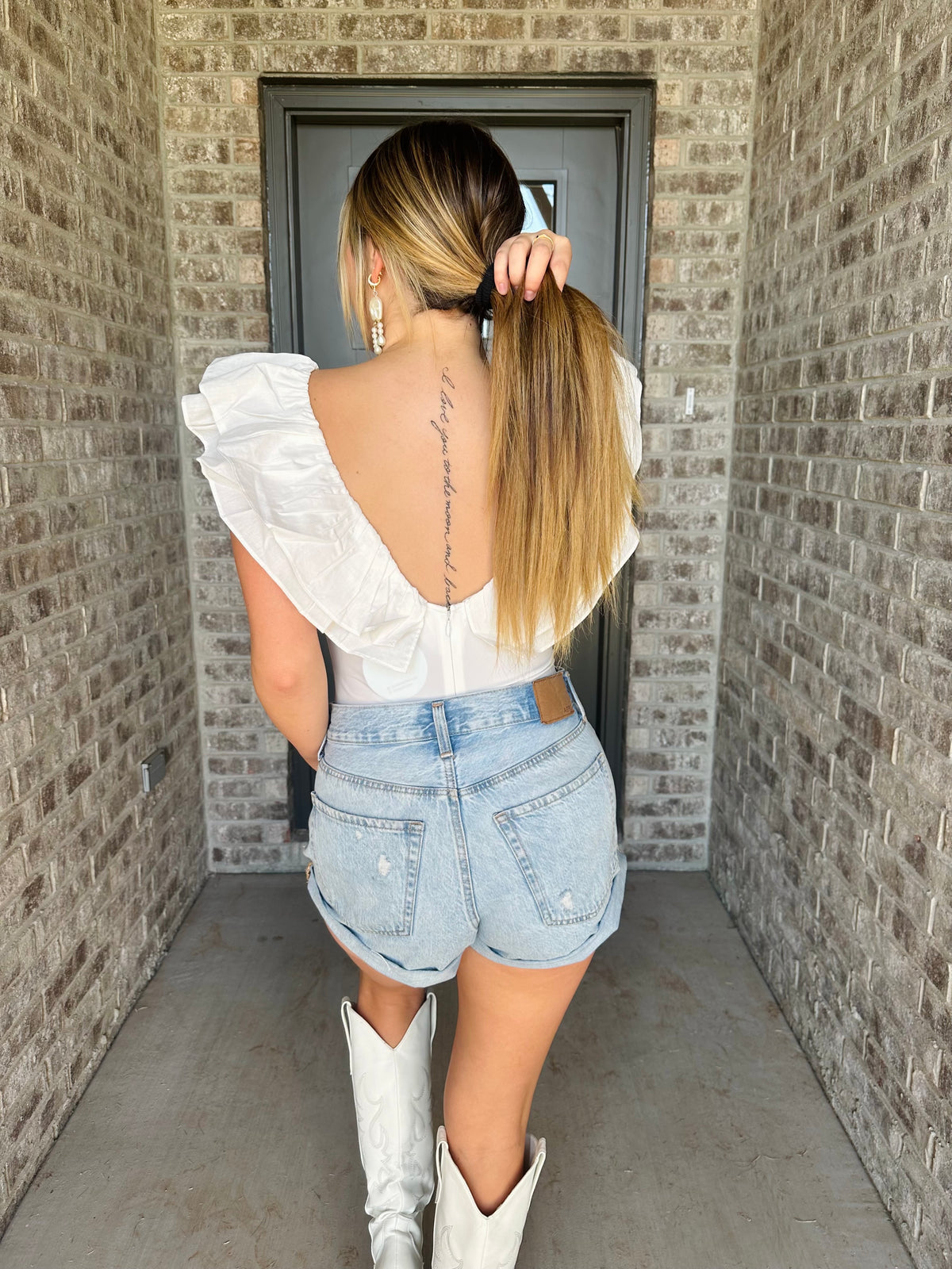 Ruffle Detail Bodysuit-White