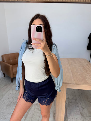 Navy Lace Shorts