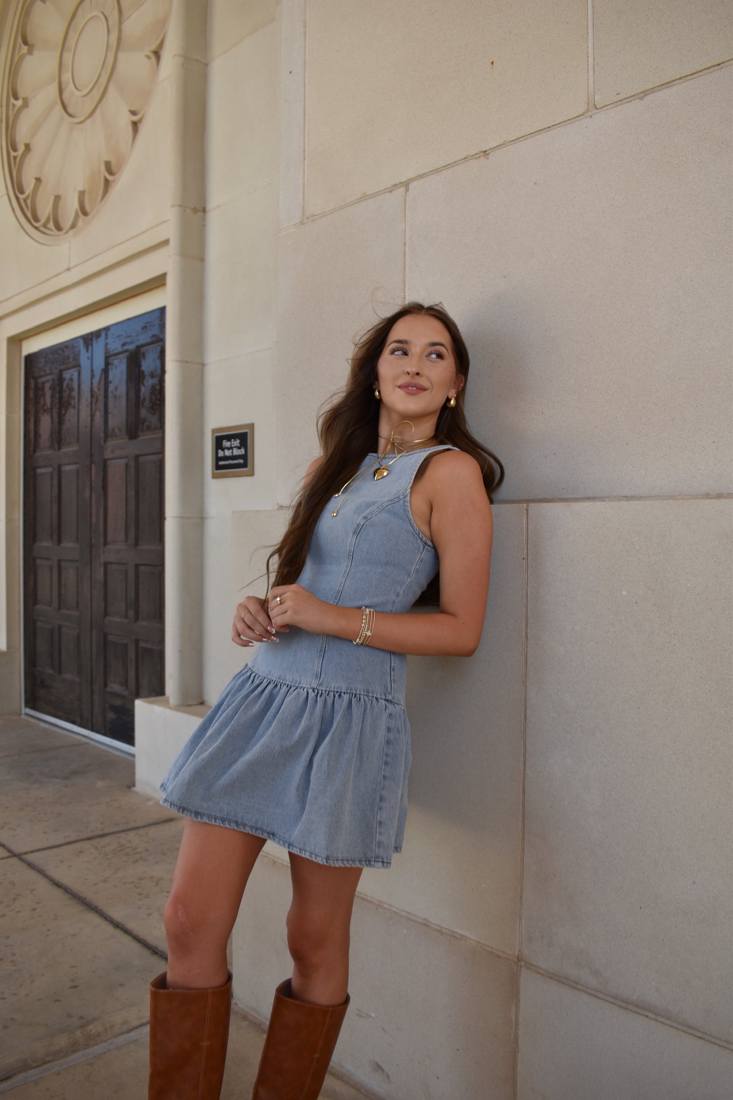 Boat Neck Denim Dress