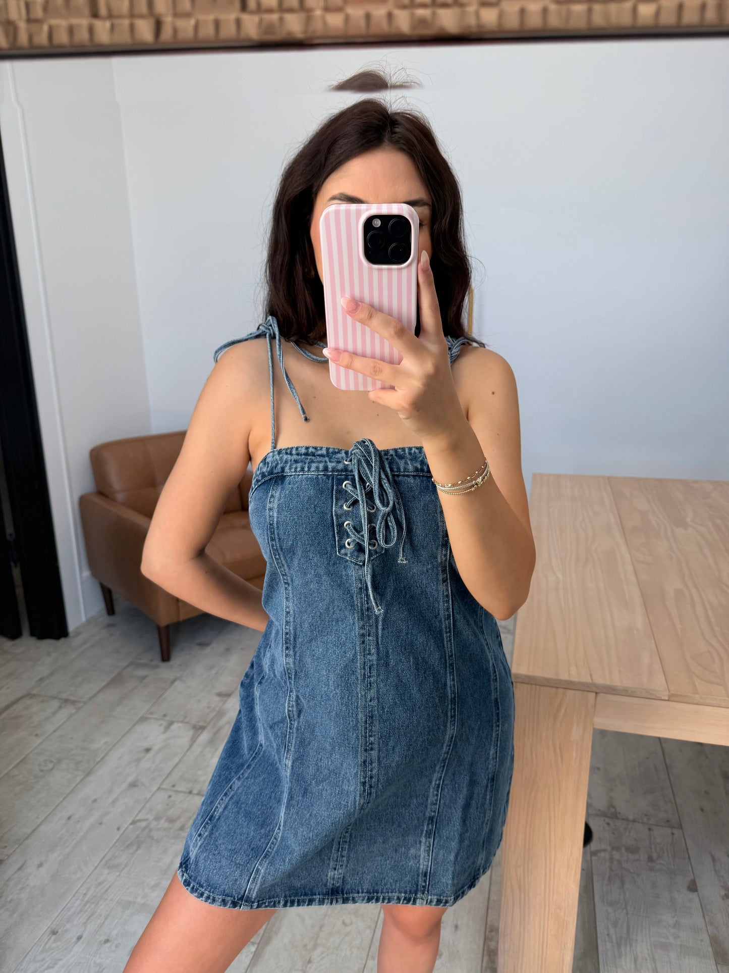 Lace up Detail Denim Dress