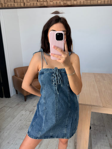 Lace up Detail Denim Dress