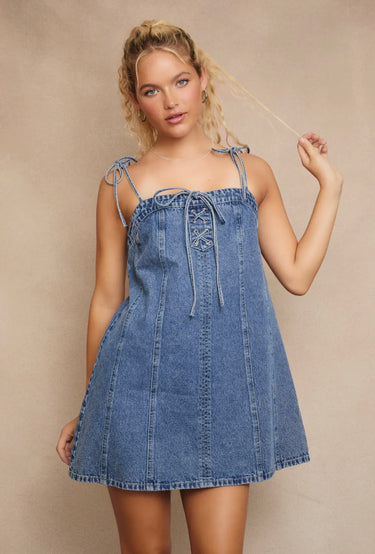 Lace up Detail Denim Dress