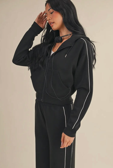 Black Scuba Piping Hoodie