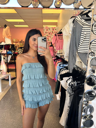 Blue Strapless Romper