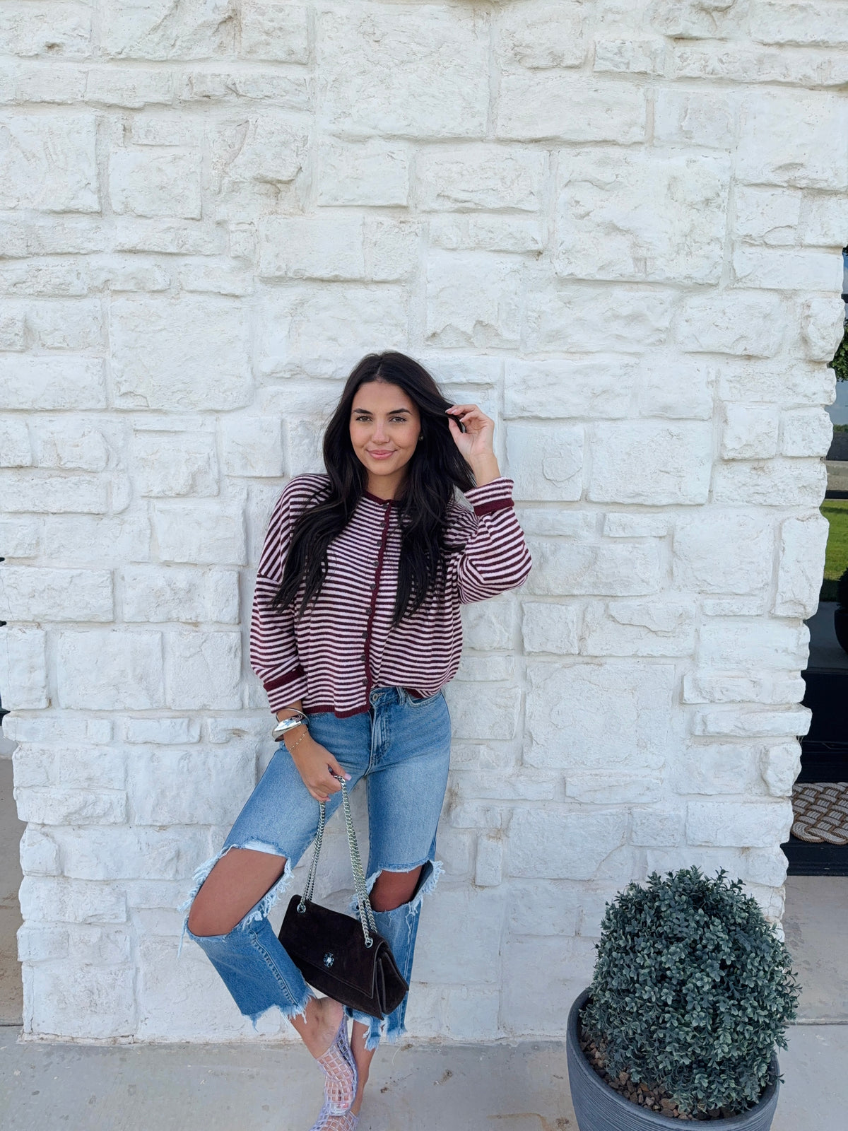 Stripe Long Sleeve Cardigan