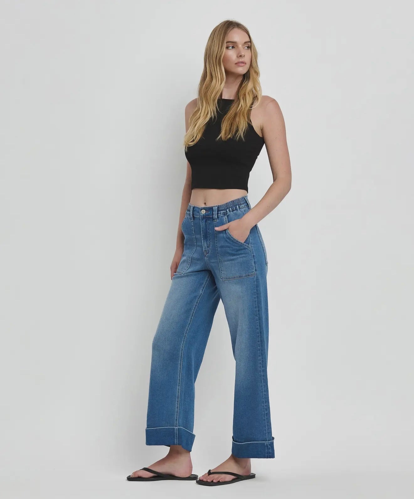 High Rise Cuffed Denim
