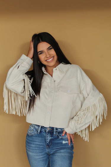 Loose Fit Fringe Jacket Cream