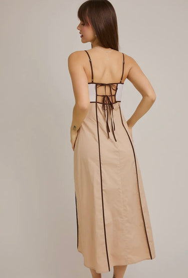 Taupe Pleated Midi Dress