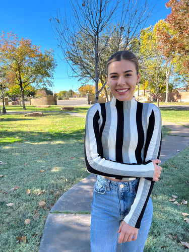 Grey Stripe Mock Neck Top