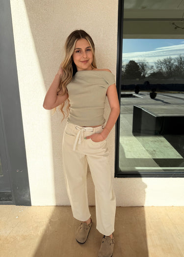 Cream Eyelet Barrel Jeans