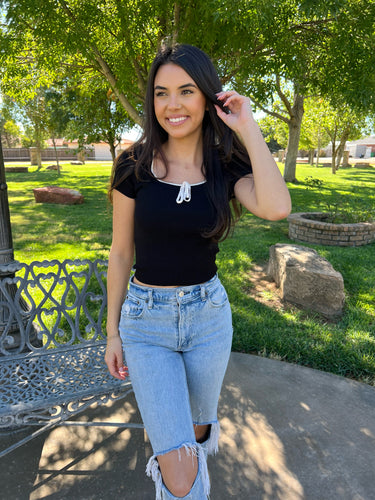 Black Square Neck Top