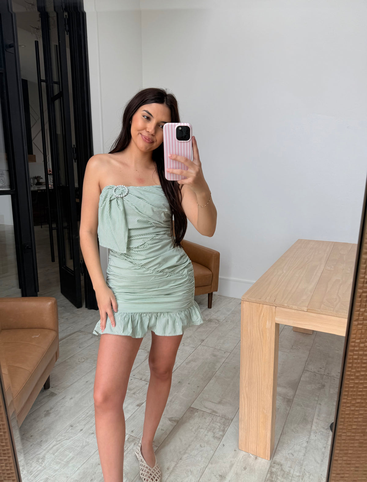 Green Striped Mini Dress