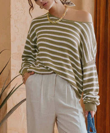 Olive Stripe Knit Sweater