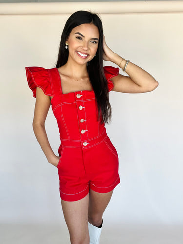 Red Buttoned Romper