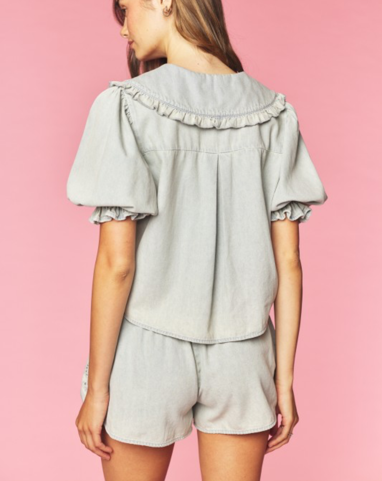 Washed Denim Bow Set