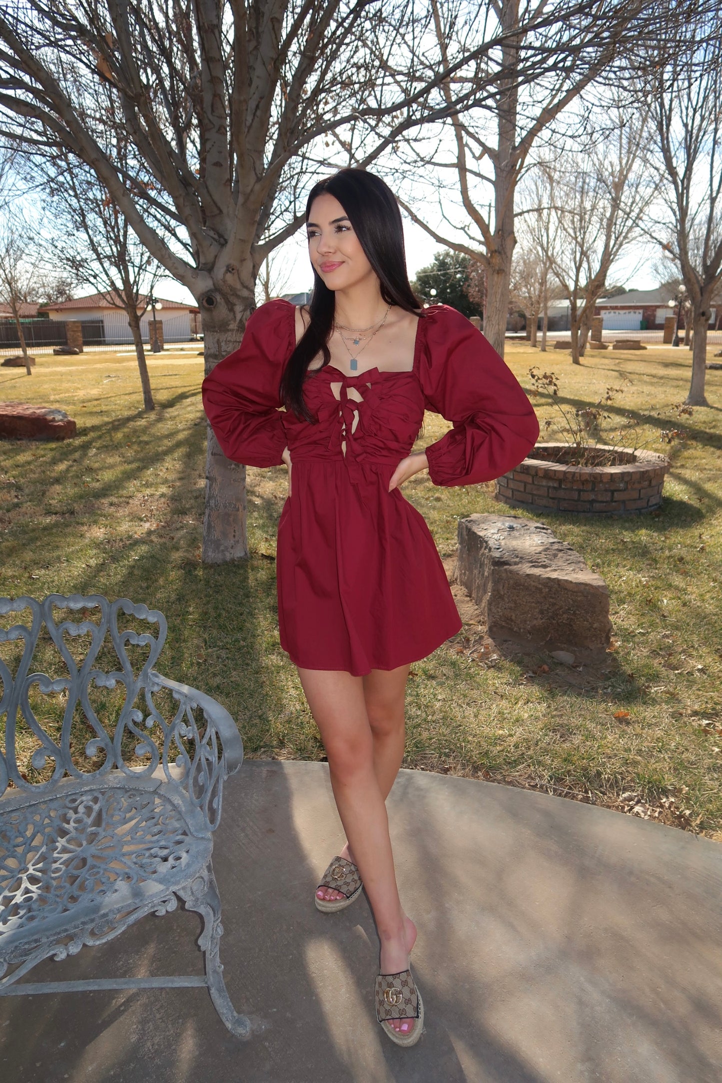 Maroon Bow Detail Dress
