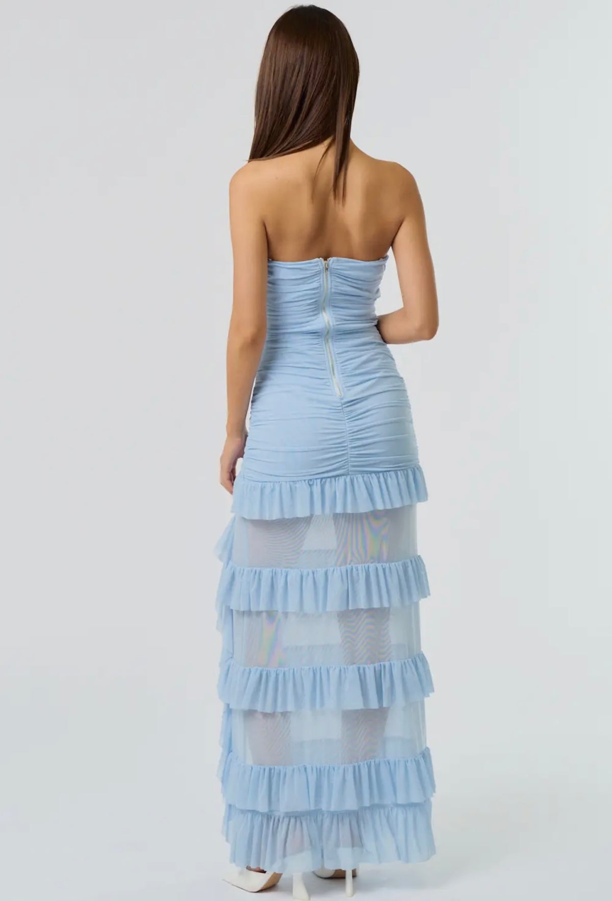Lt Blue Ruffle Maxi Dress