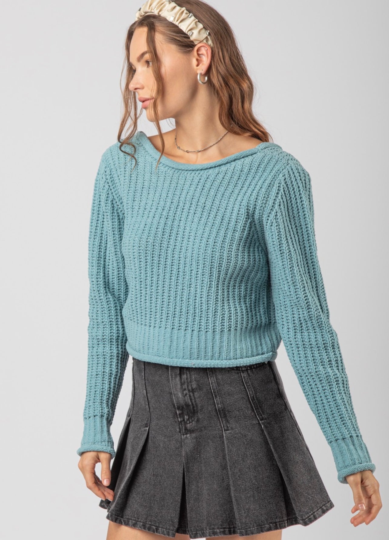 Back Tie Knit Sweater-Blue