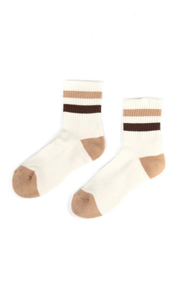 Stripe Crew Socks-Cream