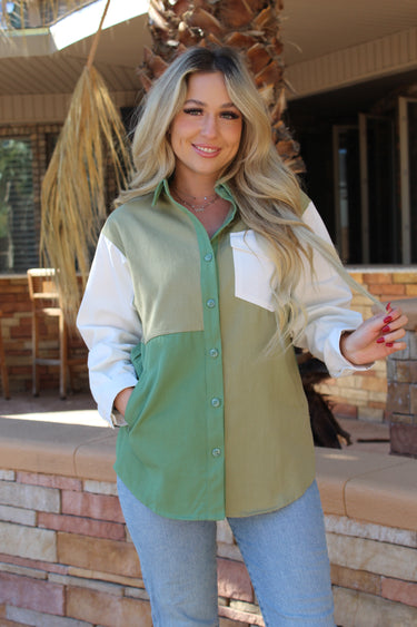 Green Tone Button Down Top