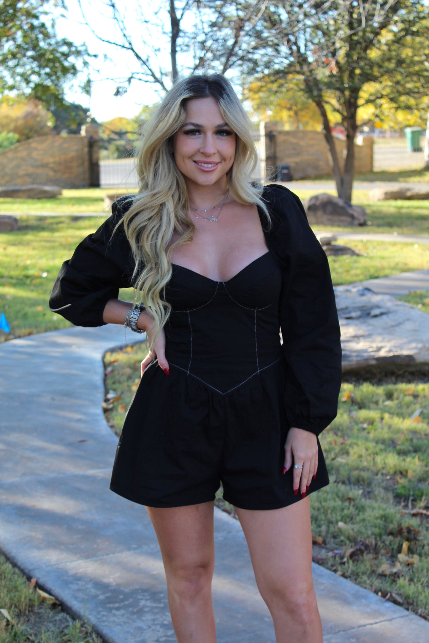 Black Long Sleeve Corset Romper /158