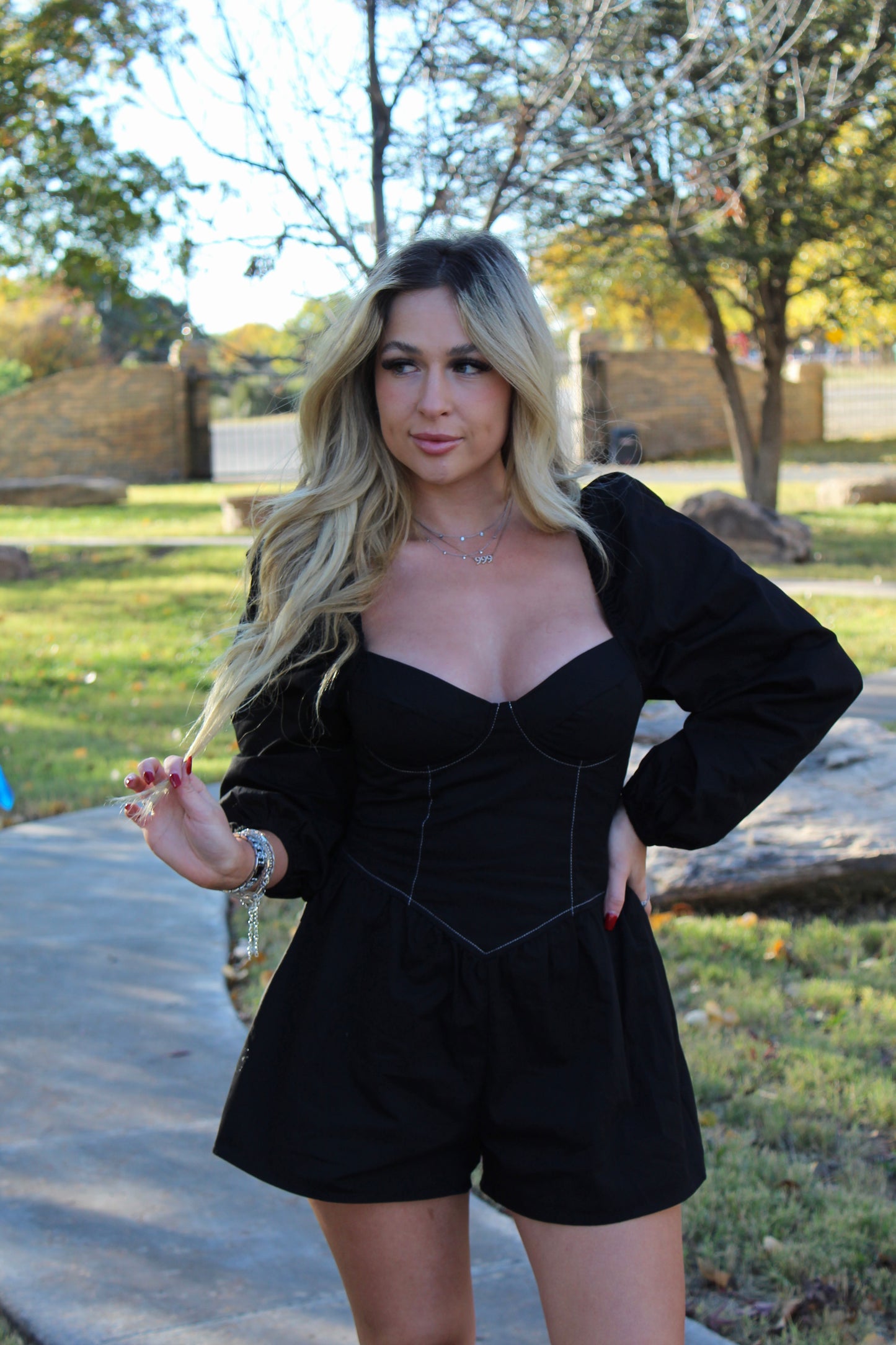 Black Long Sleeve Corset Romper /158