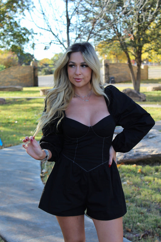 Black Long Sleeve Corset Romper /158